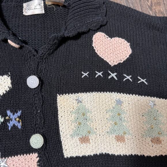 Vintage Kathie Lee Womens Ugly Christmas Sweater Knit Cardigan Pastel Size Large - Picture 5 of 8